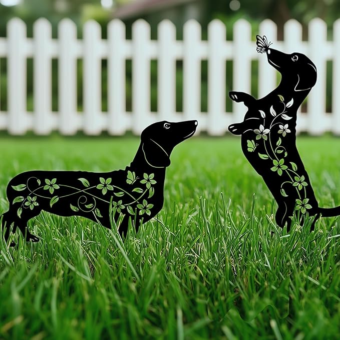 Dog Garden Decor for Outside, Dachshund Gifts for Dog Lovers, Rust Proof Metal Black Silhouette Decorative Garden Stakes for Yard, Patio, Lawn Decorations, Dachshund Outdoor Decor Yard Art