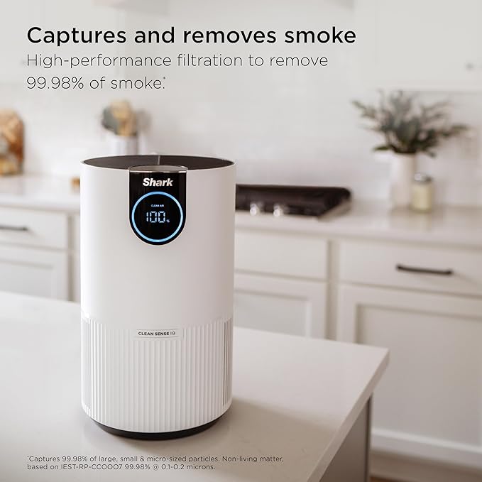 Shark Air Purifier for Home, Clean Sense, for Bedroom, Nursery, Home Office, Dorm, HEPA-Exceeding Filter, Captures Pollutants, Pet Dander, Dust, Odor, Smoke, and More, HP102PK2, White