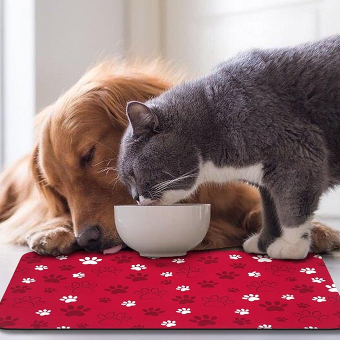 Dog Food Mat, Absorbent Water Bowl Mats Cat Pet Feeding Placemats Red 17 * 30 inch