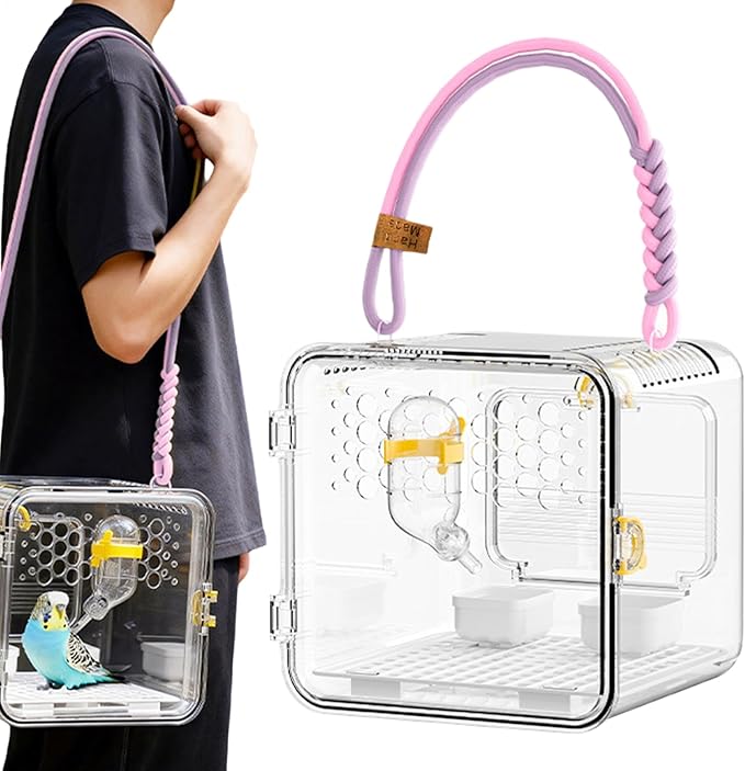Bird Carrier - Portable Clear Cage for Travel and Outdoor Use | Lightweight and Breathable with Secure Lock, Convenient Travel for Budgies, Parakeets, Canaries, Budgies, Cockatiels, Lovebirds