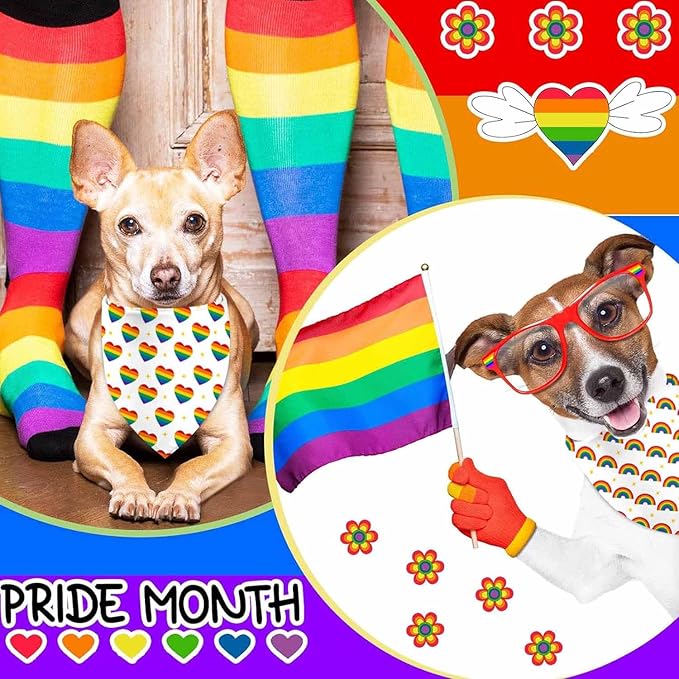 Rainbow Dog Bandanas Love is Love Pride Triangle Bibs Dog Paw Pet Scarf Reversible Double-Sided Pet Neckerchief for Pride Day Small Medium Large Cat Costume Accessories