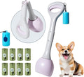 Dog Pooper Scooper Portable with Bag Attachment, One Handed Foldable Design, Includes 120 Waste Bags and Dispenser, 19 Inch Handle for Grass Yard Gravel Cleanup (Purple)