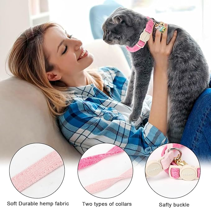 Cat Collar,2 Pack Pink Cat Collars Breakaway with Bell, DOGWONG Safety Buckle Cat Collar for Girl Boy Cats and Small Dogs，Adjustable 7-12 Inch,Pet Supplies Accessories