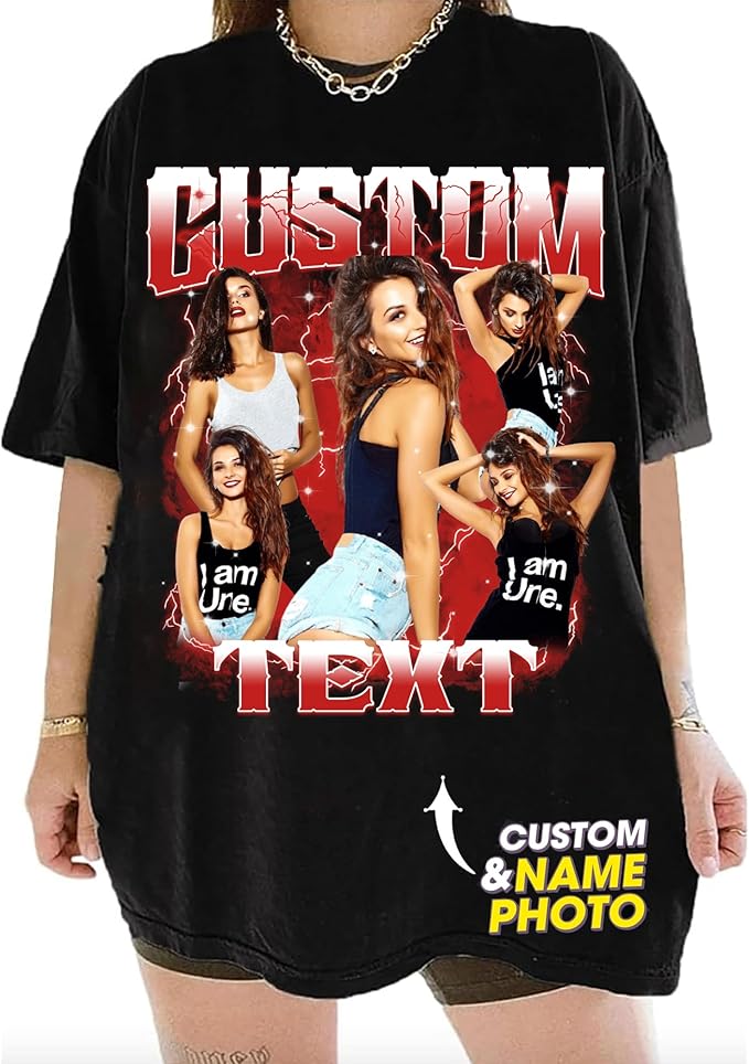 NAZENTI Custom Bootleg Rap Tee, Custom T-Shirts with Picture, Retro Custom Bootleg, Valentine's Gifts for Him Her