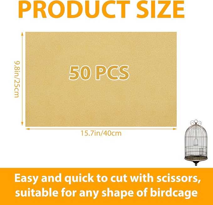 50 PCS Gravel Liner Paper for Bird Cage 10 x 16 Inch Bird Cage Paper Liners Birdcage Cage Liner for Birdcage Parrots Cockatiels