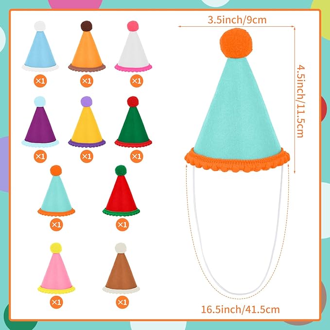 Hxezoc 10 Pcs Mini Birthday Party Hats Multicolor Lovely Crimping Cone Hats for Animals Stuffed Pets Birthday Holiday Accessories Decoration Supplies
