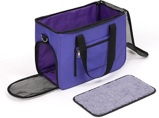 Cat & Dog Carrier for Pets Up to 15 Lbs, Airline Approved Soft-Sided Collapsible Pet Carrier for Cats & Dogs, Cat Carrier with Breathable Mesh, Padded Interior – Ideal for Car Rides, Daily Use(purple)