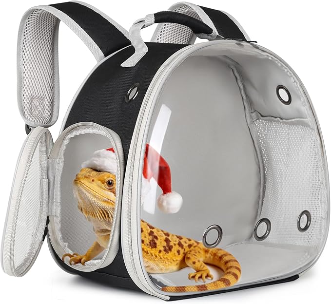 Guinea Pig Backpack Carrier, Bearded Dragon Carrier Backpack with Clear Bubble Window,Small Animal Travel Backpack for Hedgehog Rat Parrot,Rabbit,Sugar Glider,Airline Approved(Black, Backpack)