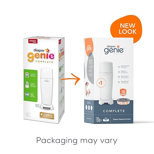 Playtex Diaper Genie Complete Pail with Built-In Odor Controlling Antimicrobial, Includes Pail & 1 Refill, White , 8.36 Pound