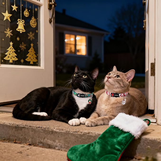 Cat Collar,2 Pack Cat Collars Breakaway with Bell, DOGWONG Safety Buckle Red Christmas Santa Cat Collar for Girl Boy Cats and Small Dogs，Adjustable 7-12 Inch,Pet Supplies Accessories