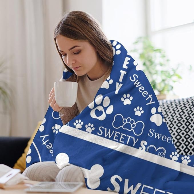 Personalized Paw Print Dog Blanket with Pet Name Face-Custom Puppy Blankets with Picture for Dogs-Customized Dog Memorial Throw Fleece Blanket-Loss of Pets Supplies Sympathy Gift for Bed Sofa Travel