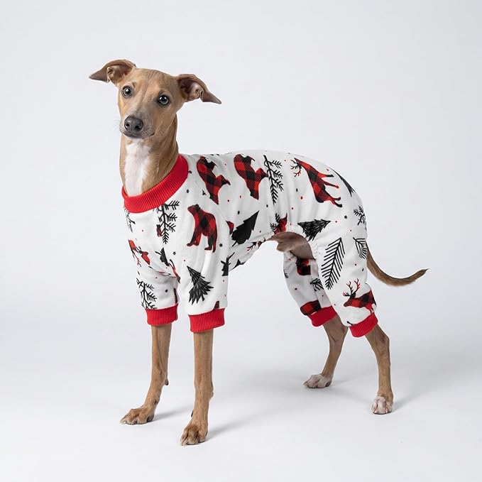 Fitwarm Reindeer Dog Christmas Pajamas, Winter Doggy Clothes for Small Dogs Boy Girl, Fleece Dog Onesie with Feet, Holiday Pet Outfit, Black, White, Red, XS