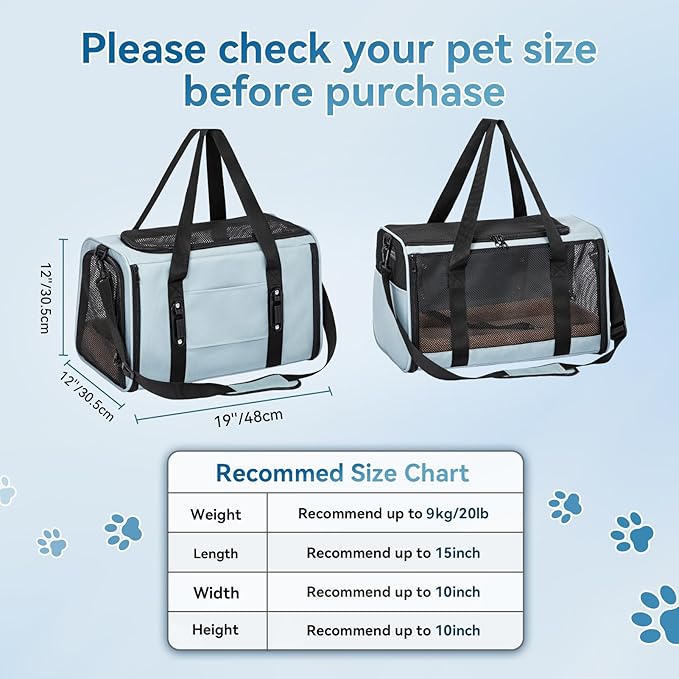 PETSFIT Large Cat Car Carrier with Patented Safety Buckles(19 x 12 x 12) – Roomy Escape-Proof for Safe Driving, Lockable Zippers & Safety Tether, Soft-Sided Travel Carrier for Road Trips & Vet Visits