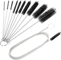 CiaraQ Bottle Cleaning Brushes, 8 Inch Nylon Tube Brush Set & A Flexible Long Drain Brush 60 inch, Cleaner for Narrow Neck Bottles Cups with Hook, Set of 11pcs, Black