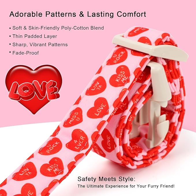 Valentines Dog Collar for Large Dogs - Valentine Red Conversation Hearts Dog Collars, Love Boy Girl Dogs Collars, Lightweight Adjustable Cute Puppy Collar with Quick-Release Buckle L