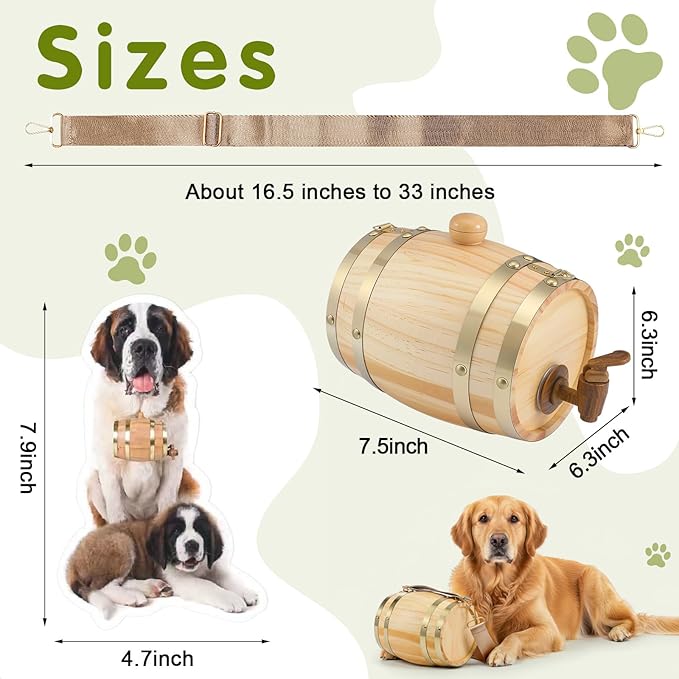 3 Pcs St Bernard Rescue Barrel Collar Set Include 1/2 Liter Saint Bernard Barrel Collar, Adjustable Hoops and Dog Stickers for Pet Medium and Large Dogs