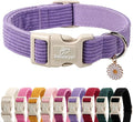 Cute Corduroy Dog Collar - Lavender Adjustable Dog Collars for Large Dogs 50-80lbs, Fade-Proof with Secure Snap & Little Charm, Christmas Birthday Gift, L