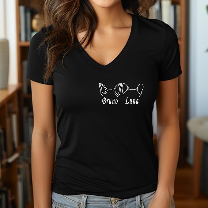 Custom Dog Mom Shirt for Women Pet Ears Sweatshirt with Name Unique Puppy Line Art Cute Dad Hoodie for DogDad Owner Lover