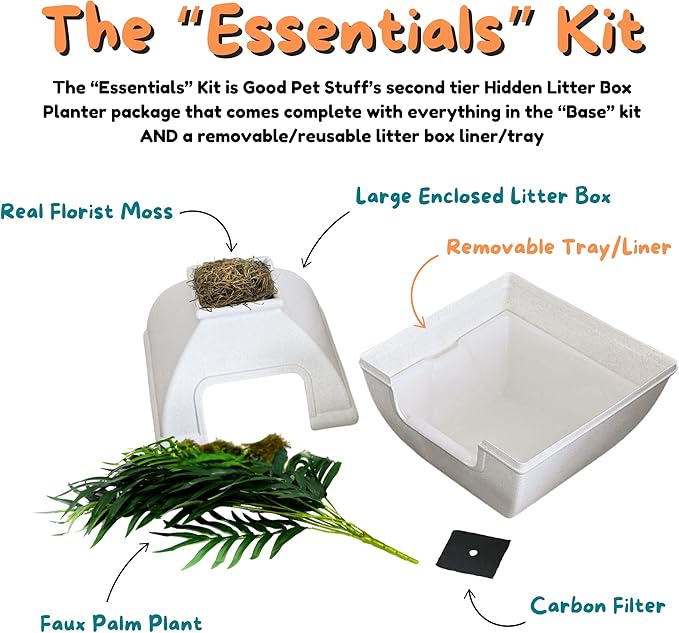 Good Pet Stuff Hidden Litter Box Planter, Decorative Cat Litter Enclosure with Carbon Filter, Artificial Plant, Easy Clean, Indoor Design, Courtyard Square Style, Essentials Kit, White Birch