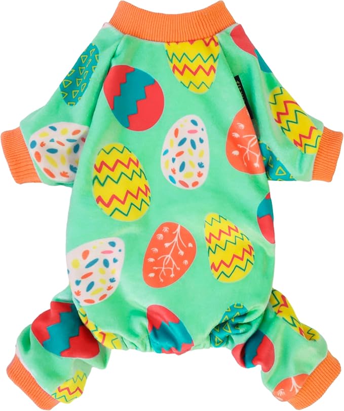 Fitwarm Easter Egg Dog Pajamas, Holiday Dog Clothes for Small Dogs Girl Boy, Pet Easter Outfit, Puppy Cat Onesie, Lightweight Velvet, Light Green, Orange, XS