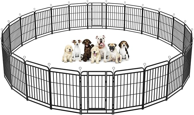 Heavy Duty Dog Playpen: 24 Steel Panels 40" Height, Square Steel Pipe with Reinforced Crossbars, 54FT 227 Sq.ft Portable Fence for Yard RV Camping, Snowy Black