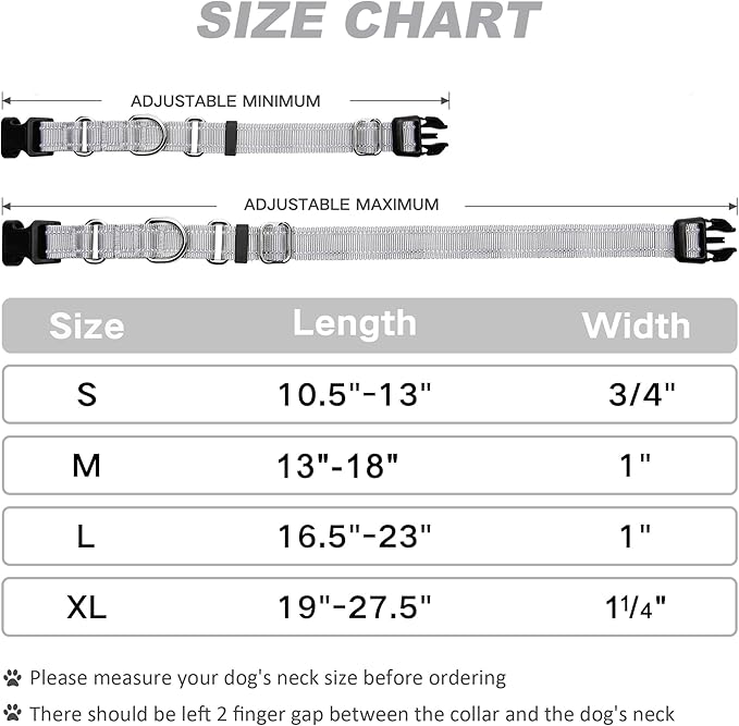 Martingale Dog Collar, Adjustable Nylon Reflective Collar with Buckle No Pull Dog Collar for Small Medium Large Dogs (Grey S)