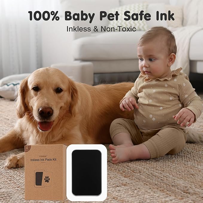 Inkless Paw Print Kit for Dogs,Cats & Babies - Clean Touch Dog Nose & Baby Handprint Kit,Mess Free Dog Paw Print Kit,2-Pcs Ink Pads & 1 Wooden Frame - Keepsake Gifts for Pet Lovers,New Moms