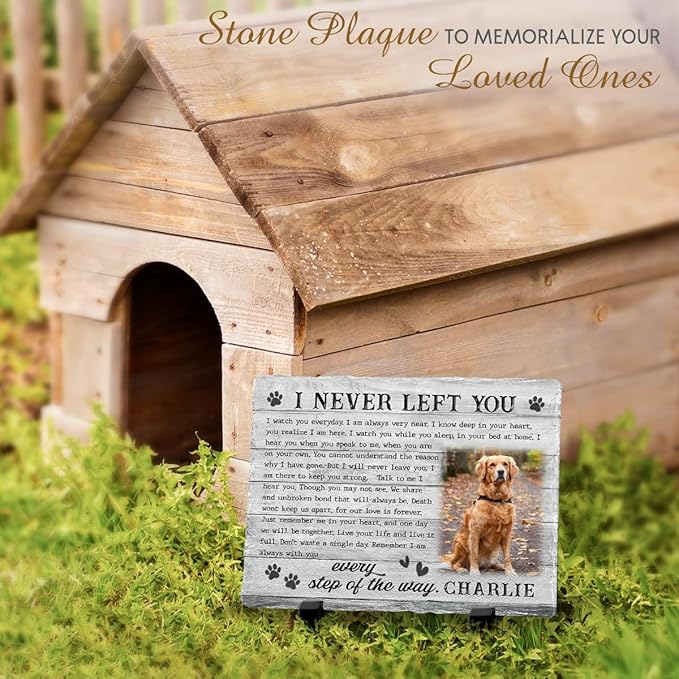 Memorial Stone: Personalized Thoughtful Gifts for Pet Lovers, Changeable Poem Option, Memorialize Your Furry Dog and Cat's Image with Preferable Version, Cemetery Decorations