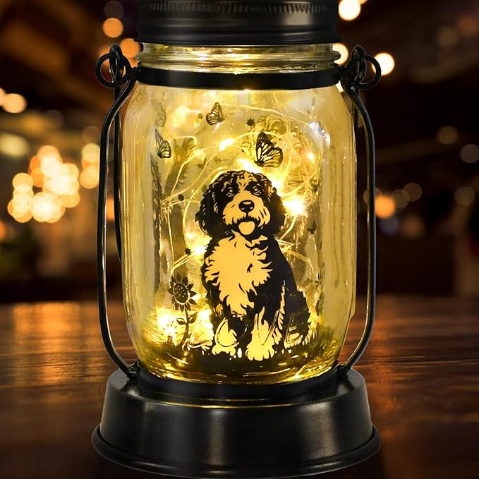 Portuguese Water Dog Gifts for Women/Men Portuguese Water Dog Solar Lanterns Mom Birthday Pet Lovers Lantern Pet Loss Memorial Lights Solar Garden Decoration for Yard, Patio,Backyard,Porch Lights
