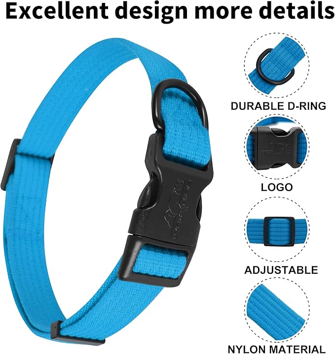 lynxking Dog Collar Soft Padded Breathable Cotton Solid Color Strong Adjustable Pet Collar for Little Puppy