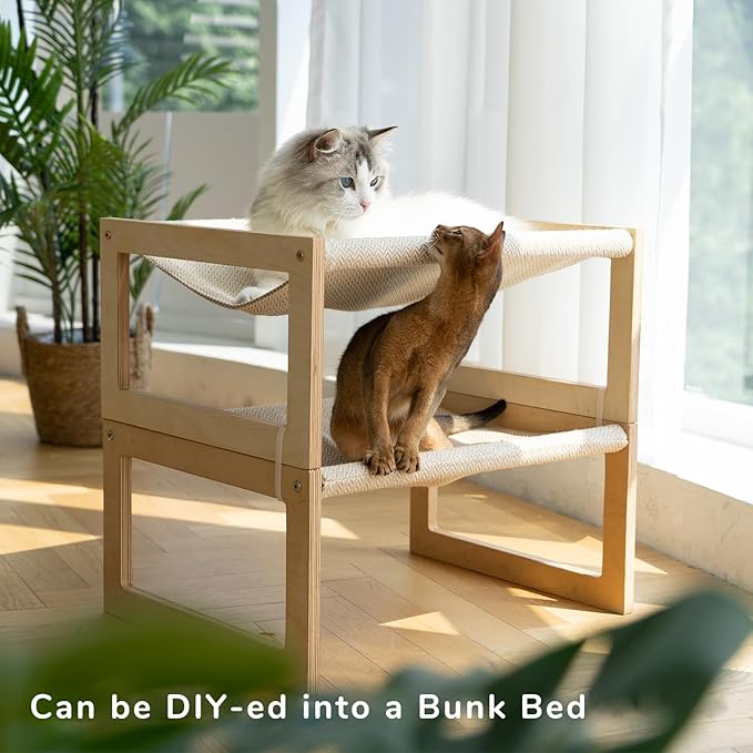 FUKUMARU Dog Bed, Large Breathable Elevated Cat Hammock, Wooden Cat Beds for Outdoor and Indoor, 21 Inch Raised Pet Beds Suitable for Cats, Puppy, Bunny and Small Animal