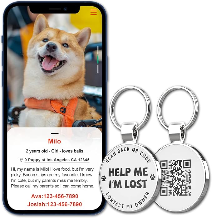 MYLUCKYTAG QR Code Pet ID | Personalized Dog & Cat Collar Tag | Online Profile with Instant Scanned Location Alert Email