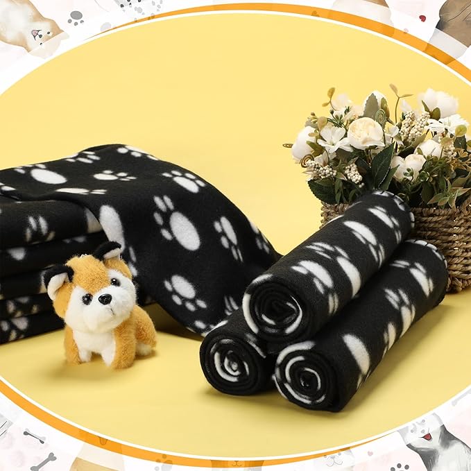 Tatuo 10 Pieces Pet Blankets with Paw Print Dog Cat Fleece Blankets Soft Warm Sleep Mat Pad Bed Cover for Kitten Puppy and Other Small Animals, 24 x 28 Inch(Cool Color)
