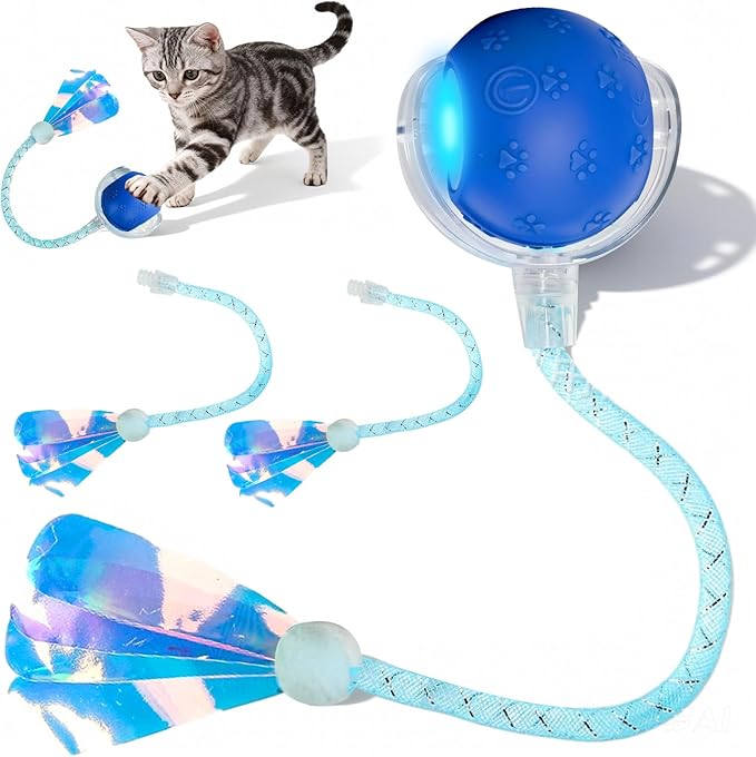 Rocfish Durable Interactive Cat Toys for Indoor Cats, Smart Automatic Cat Chase Ball Toy, Upgraded Speedy Tail Kitten Toy for Bored Indoor Adult Pets (New Blue)