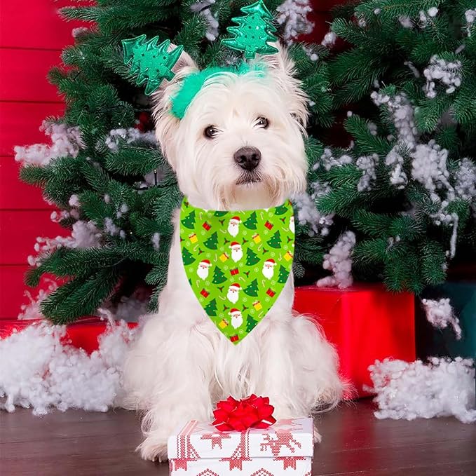 Holiday Dog Bandanas 4 Pack, Halloween Thanksgiving Christmas New Year Reversible Large Pet Bandanas, Celebration Set, Adjustable Triangle Holiday Scarves for Dogs Girl Boy Pets