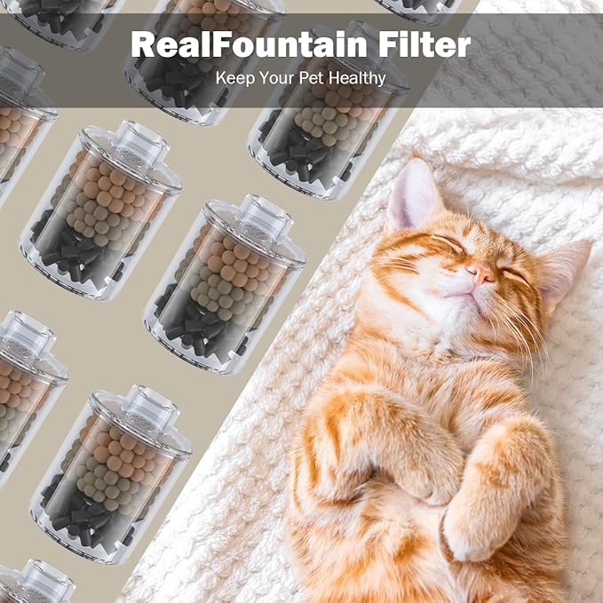 Cat Water Fountain Filter Replacement 6PC Compatible with Automatic Pet Water Dispensor, 3-Month Set RealPura Filter Refill for Smart Bowl Multi-Layer Filtration for Fresh Clean Water