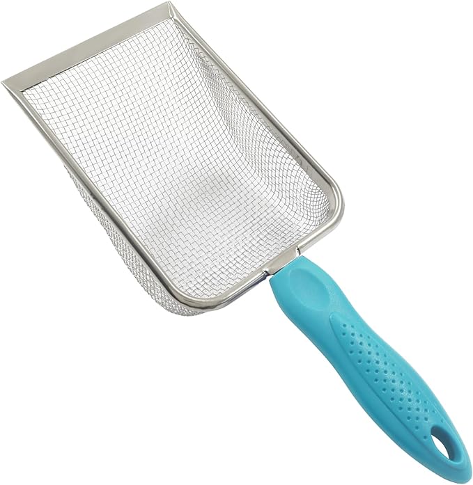 Murtenze Stainless Steel Cat Litter Scoop, Non-Stick Coated Metal Fine Sand Litter Scoop, Mesh Shovel for Reptile Kitten Pooper (Blue, 2mm mesh)