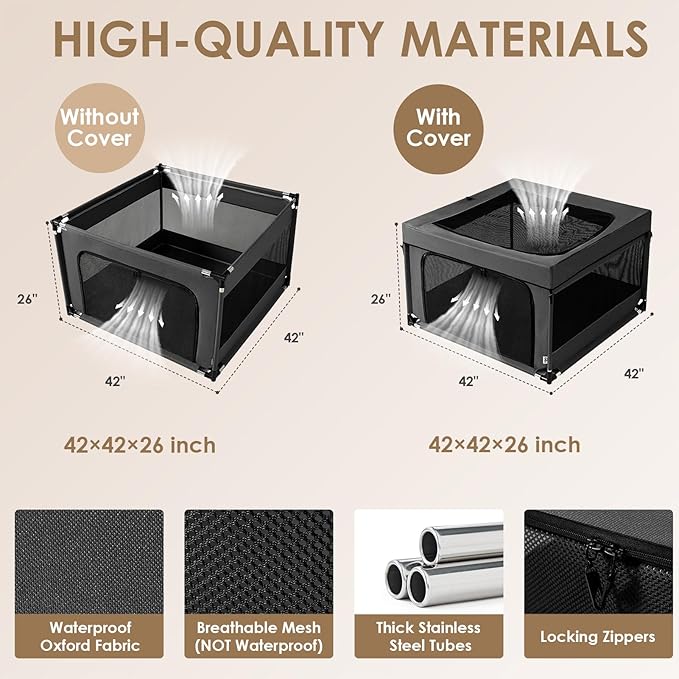 EHEYCIGA 42x42x26 Inches Puppy Playpen Without Top Cover for Dogs & Cats Indoor or Outdoor - Dog Playpen with Door, Dog Fence for Small Animal with Heavy-Duty Oxford & Steel Frame, Dark Grey