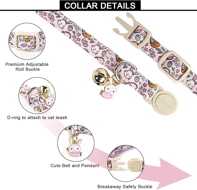 Lionet Paws 2pcs Pack Easter Cotton Cat Collar,Breakaway Buckle with Rabbit and Floral Eggs Cute Adjustable Green Cat Kitten Collar,Ideal for Girl Cats Boy Cats