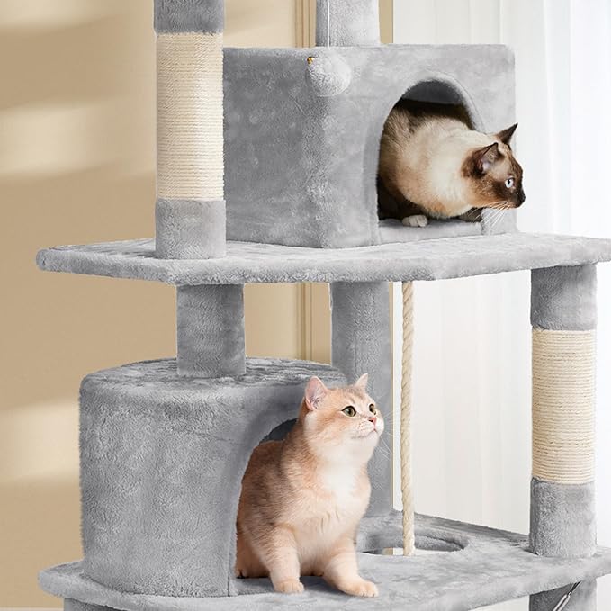 Topeakmart 62.2 inches Cat Tree with Double Condos, Scratching Posts & Hammock, Kitty Activity Tree Center Kitten Play House