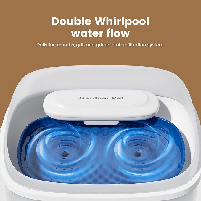 Gardner Pet 1 Gallon Pet Water Fountain, Vortex Dog Water Dispenser, Ultra Quiet Automatic Cat Fountain with Filter, Splash-Proof, Easy to Clean,Without Adapter(White)