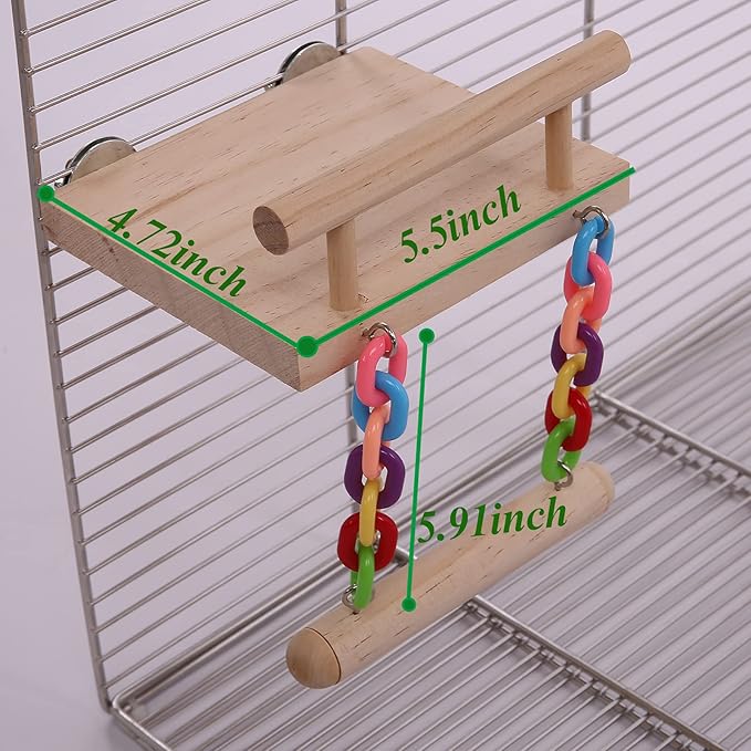 Parrot Climbing Ladder, Bird Wooden Playground with Climbing Ladder Stand, Parrot Play Stand, Bird Swing for Green Cheeks, Small Lovebirds, Goldens, Hamsters, Bird Cage Chew Toy Set (Multi-Colored)