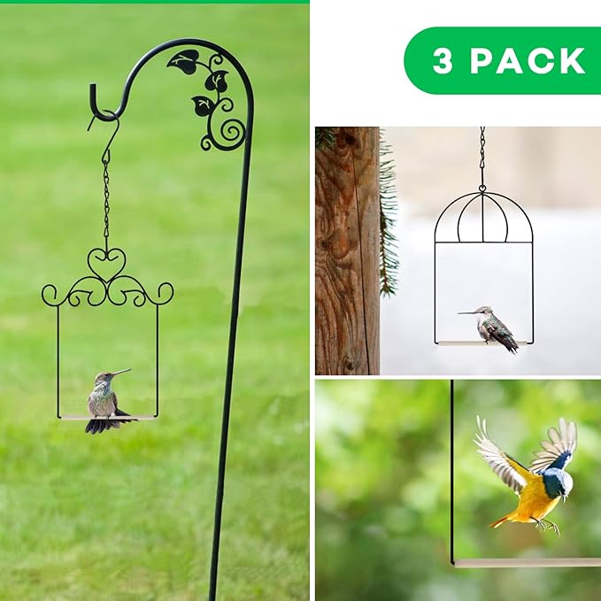 MIXXIDEA 3PK Hummingbird Perch, Hummingbird Swing with Metal Frame, Bird Swing with Wooden Dowel and Hanging Chain,Suitable for Hanging Indoor,Outdoor, Lawn,Patio,Garden