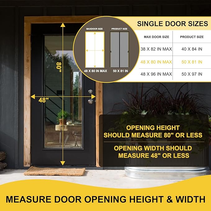 Magnetic Screen Door for 48 x 80 Inch French Door, Screen Itself Size: 50" x 81", Glass Sliding Door Heavy Duty Screen Door Mesh Curtain Keeps Bugs Out for Patio, Sliding Or Large Door