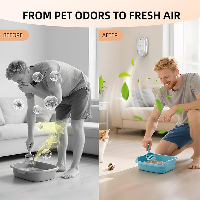 Cat Litter Deodorizer & Pet Odor Eliminator for Home, Ozone Air Purifier Plug in for Strong Dog Poof, Litter Box Deodorizer with 5 Mode for Smoke, Wardrobe, Garage, Car
