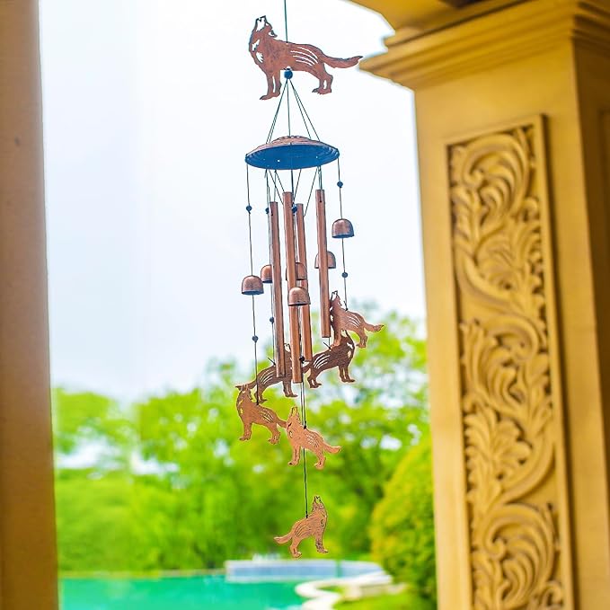 Wolf Wind Chimes for Outside,Wolf Gifts for Women/Men/Sympathy Gift/Memorial Gifts/Birthday Festival Metal windchimes Outdoors/Indoors,Patio,Garden Decor,Home,Porch,Yard Decor