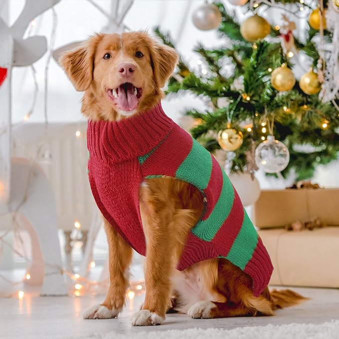 Dog Cat Christmas Sweater Boy Girl Ugly Reindeer Xmas Pet Clothes Holiday Puppy Costume New Year Gifts for Small Medium Large Dogs Outfits (M, Red Green Stripe Reindeer)