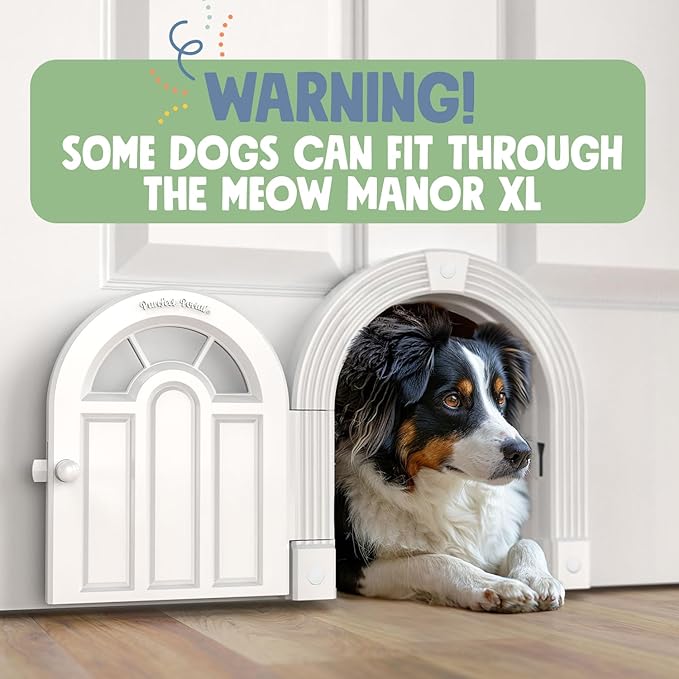 Purrfect Portal Meow Manor® XL Interior Cat Door, No-Flap Pet Door for Interior Doors, Easy DIY Installation, Cat Door for Cats up to 30 lbs, Off-White