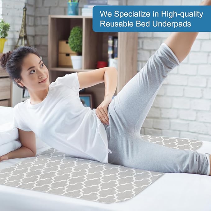 OUTCREATOR® Washable Bed Pads 34" x 36" (Pack of 4), Incontinence Mattress Protector, Anti-Slip Waterproof Underpads for Adults Kids Elderly Pets, Absorbency & Reusable Bedwetting Pads (Gray)