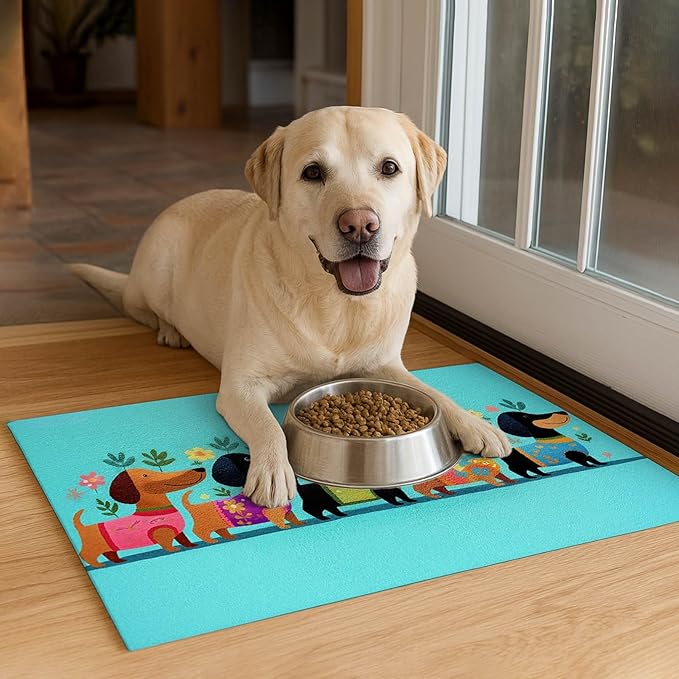 Spring Dachshund Pet Feeding Mat 24x16 Inch Cute Pet Feeding Area Mat Pet Food Mat Pet Mats for Food and Water Dog Mat for Food and Water Indoor Feeding Corner Kitchen Floor Decor